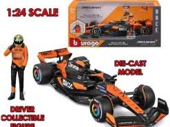 F1 Mc Laren Mcl38 Con Norris Figura - 1:24 Die-cast Model Modelli In Scala Bburago