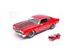 JADA TOYS JADA03009 DOM'S CHEVROLET CHEVELLE 1970 FAST & FURIOUS RED W/BLACK STRIPES 1:24 Modellino
